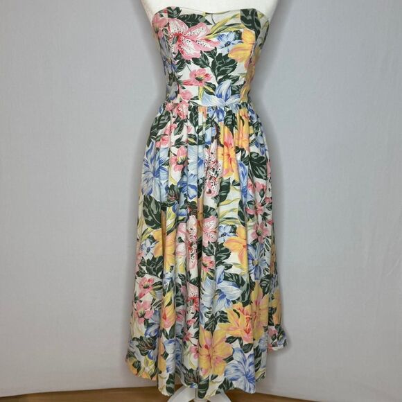 Vintage Carol Anderson Fit to Flare Strapless Floral Print Dress - Picture 1 of 8